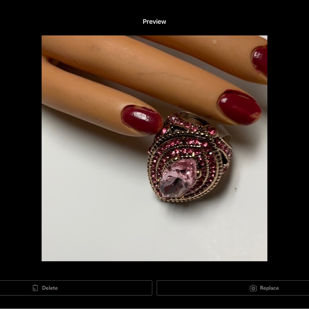 Marquise Pink Crystal Cocktail Ring - Statement Fashion Jewelry - Picture 4 of 4